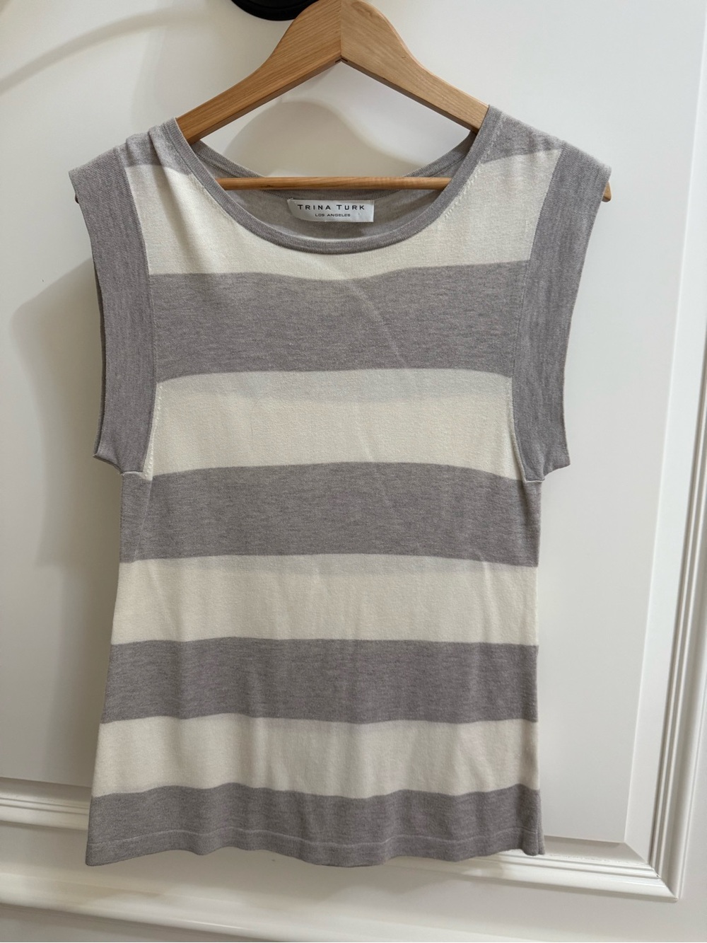 Trina Turk Gray White Striped Muscle Tank Knit Top XS